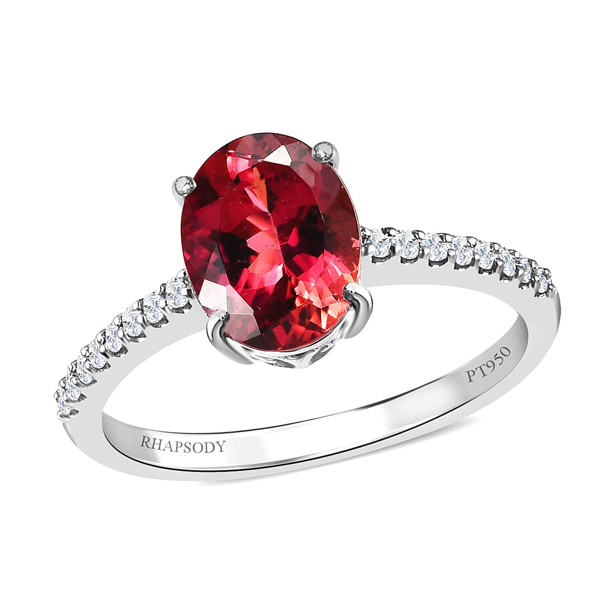 Rhapsody 950 Platinum AAAA Ouro Fino Rubellite and E-F VS2 White Diamond Ring 2.30 ctw (Del. in 7-10 Days)