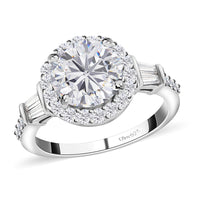 Moissanite Halo Ring in Platinum Over Sterling Silver 2.10 ctw