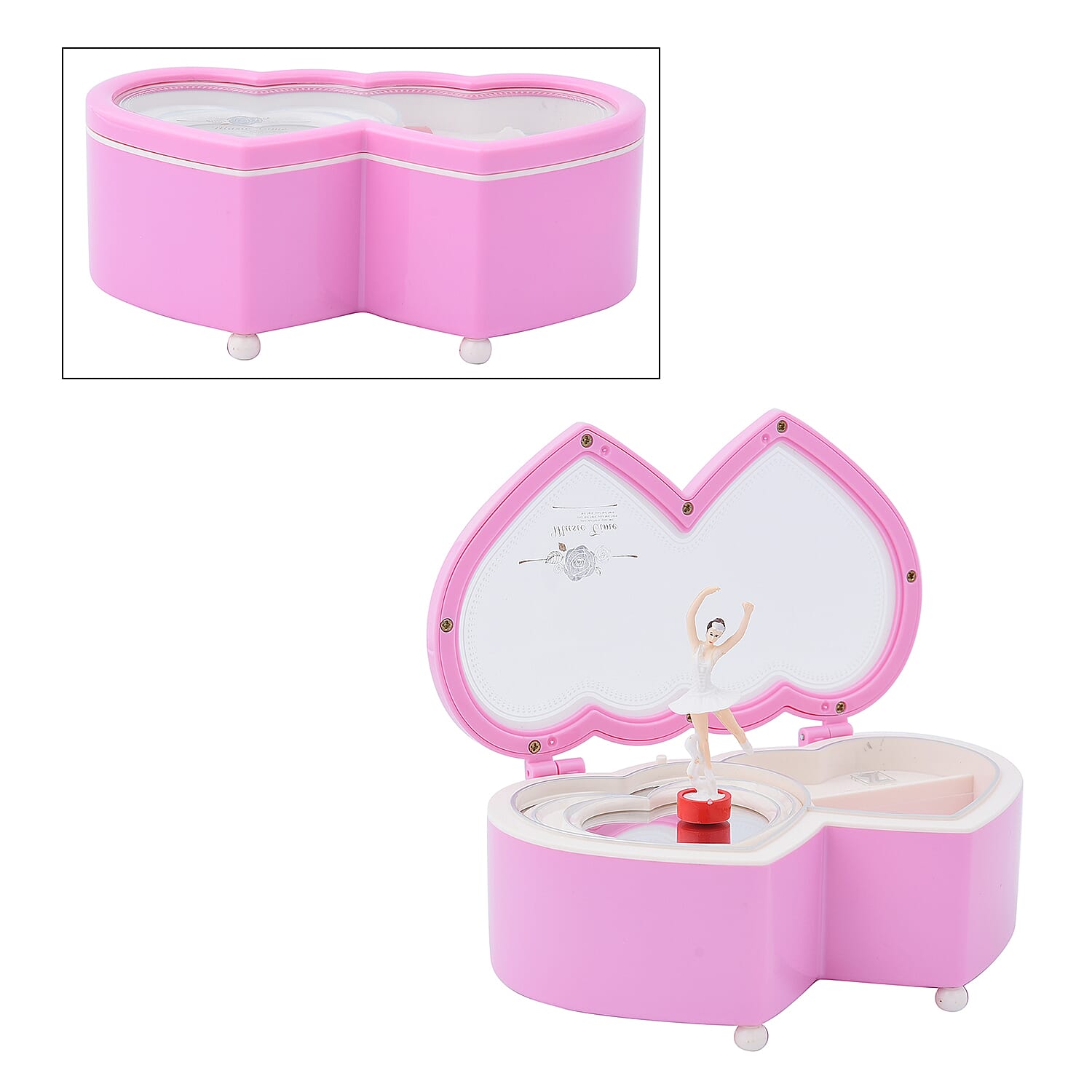 Pink Double Heart Shape Music Box (6.3"x3.94"x2.56")