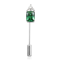 Emerald Cut Simulated Green and White Diamond Barpin in Silvertone 2.35 ctw