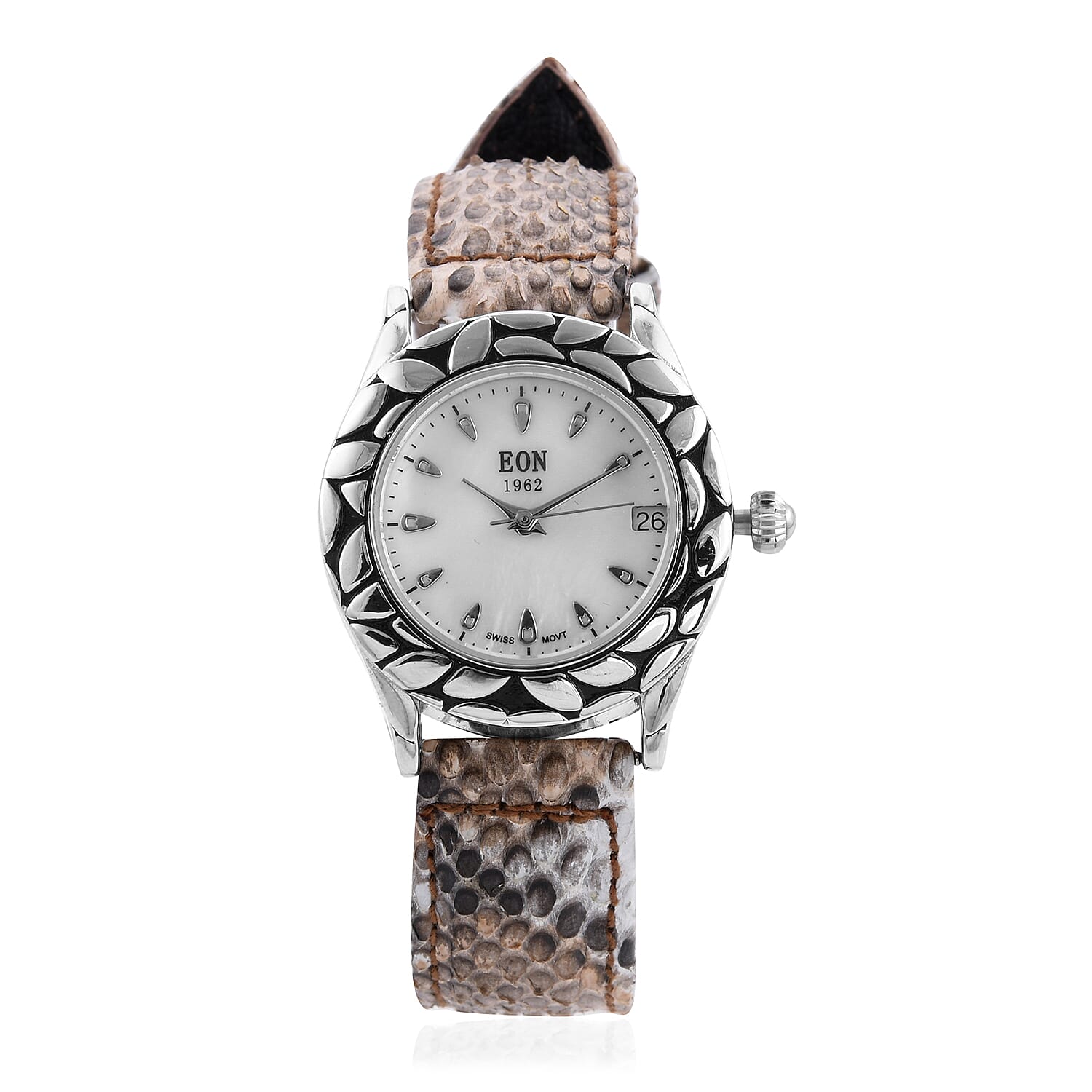EON 1962 Swiss Movement Watch with Brown and White Python Leather Band