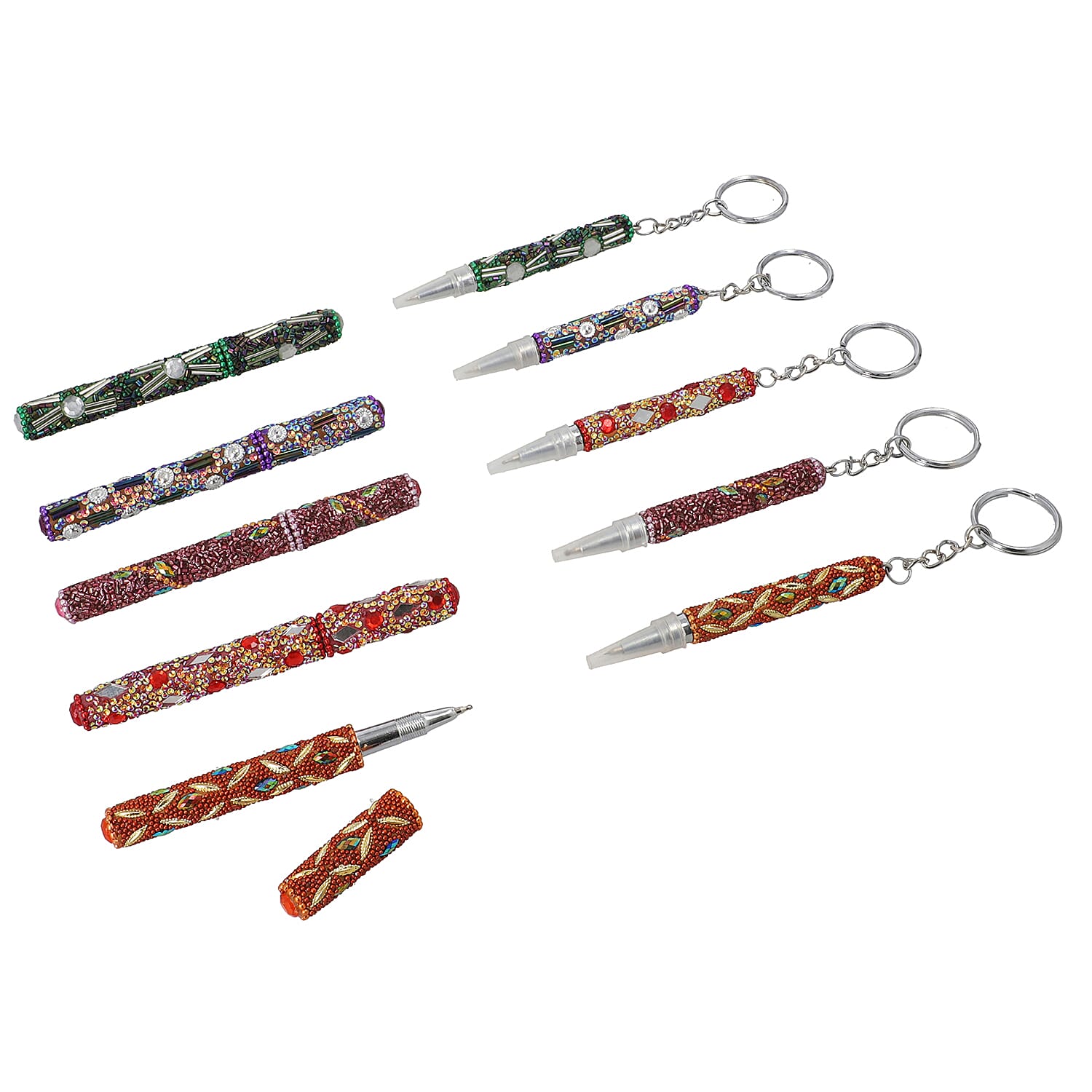 Set of 10 Multi Color Beaded Pen and Keychain