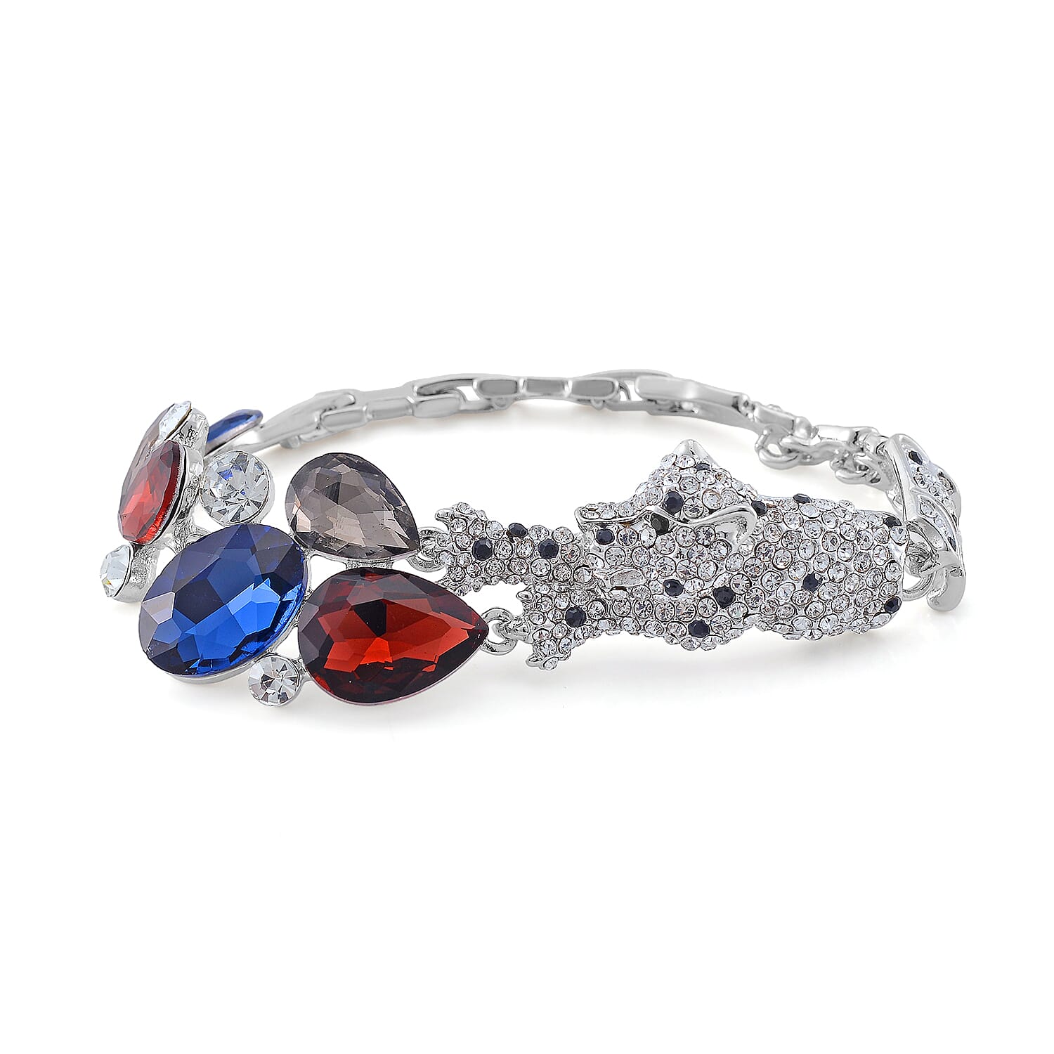 Multi Glass and Austrian Crystal Bracelet in Silvertone (7.50 In)