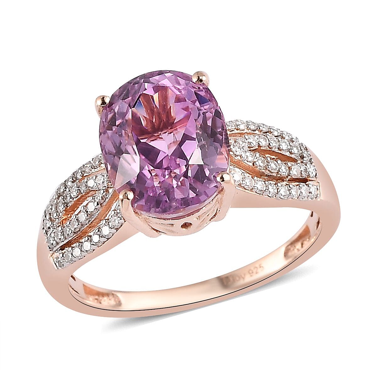 AAA Patroke Kunzite and Moissanite Ring in Vermeil Rose Gold Over Sterling Silver (Size 9.0) 5.60 ctw