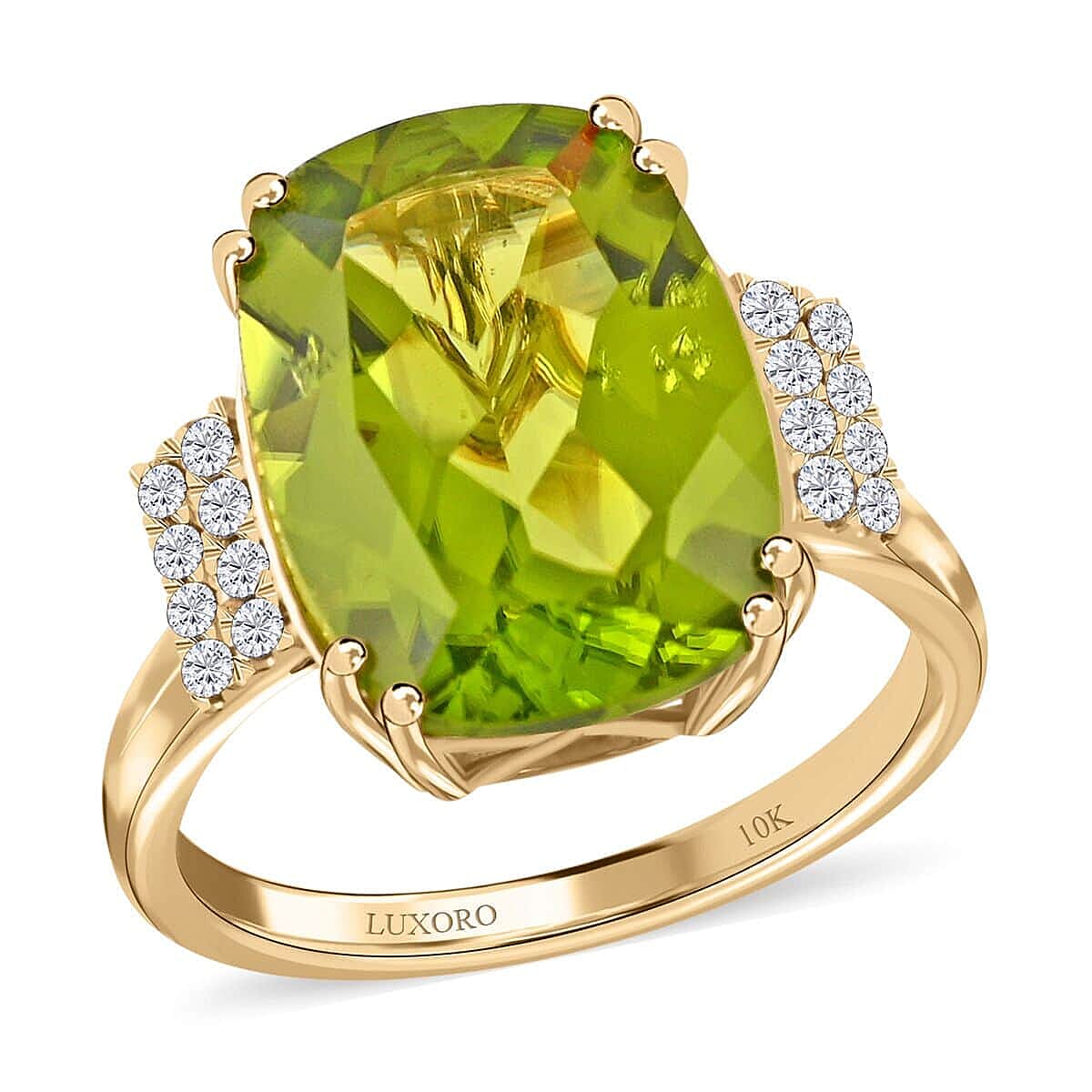 Certified and Appraised Luxoro 10K Yellow Gold AAA Peridot and I1 Diamond Ring 7.00 ctw