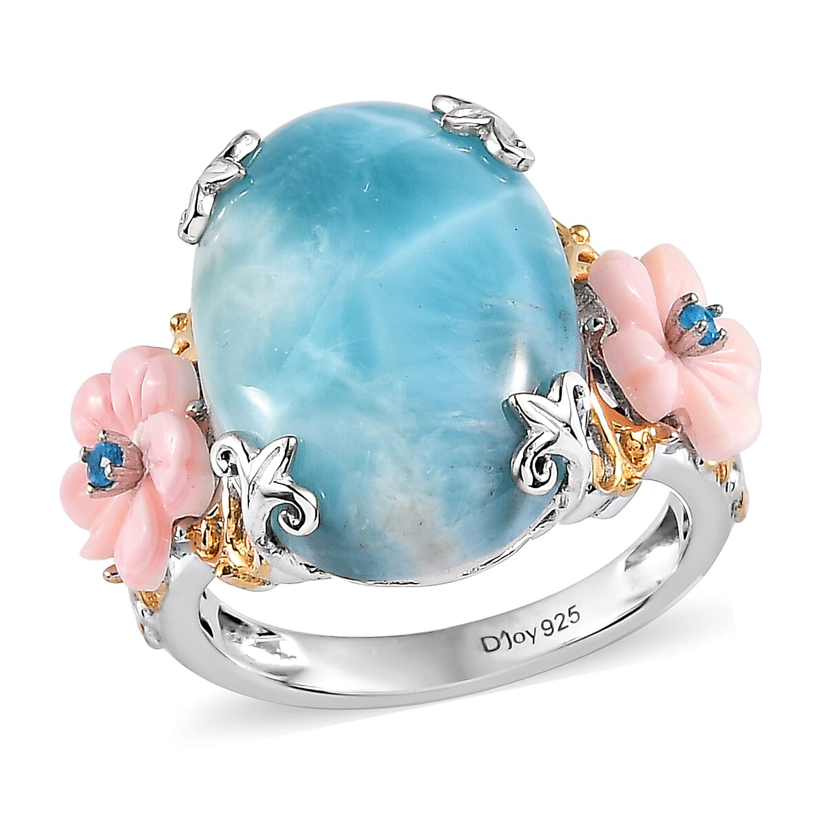 Larimar and Multi Gemstone Ring in Vermeil Yellow Gold & Platinum Over Sterling Silver (Size 11.0) 15.10 ctw