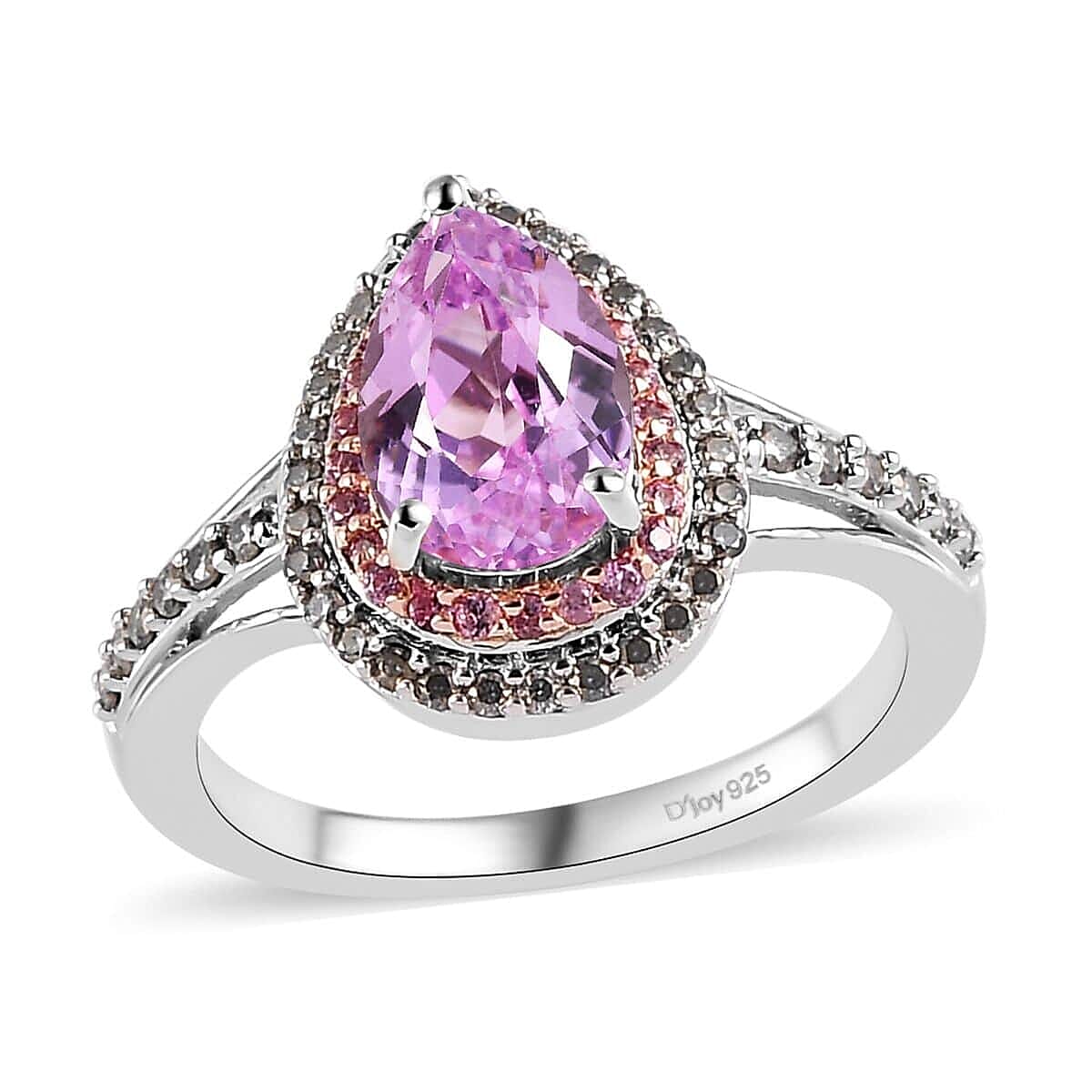 AAA Patroke Kunzite and Multi Gemstone Double Halo Ring in Vermeil RG and Platinum Over Sterling Silver (Size 8.0) 2.10 ctw