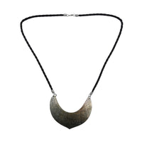 Brown Shell Flower Carving and Black Suede String Necklace 26 Inches