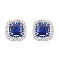 Lab Created Spinel, Simulated White and Blue Diamond 2.55 ctw Earrings in Silvertone