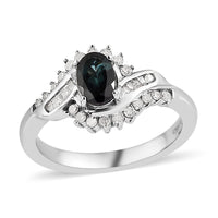 Premium Monte Belo Indicolite and Diamond Ring in Platinum Over Sterling Silver 0.75 ctw