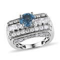GP Art Deco Collection Premium London Blue Topaz and Moissanite Ring in Platinum Over Sterling Silver 3.50 ctw - Sticky add to cart bar