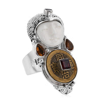 Sajen Silver Carved Bone and Multi Gemstone Ring in Sterling Silver (Size 10.0) 2.20 ctw
