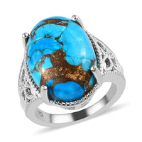 Matrix Chestnut Brine Turquoise Solitaire Ring in Platinum Over Copper 11.40 ctw