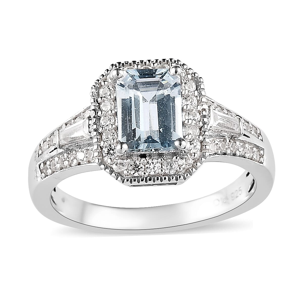 Premium Madagascar Aquamarine and White Zircon Ring in Platinum Over Sterling Silver (Size 10.0) 1.40 ctw