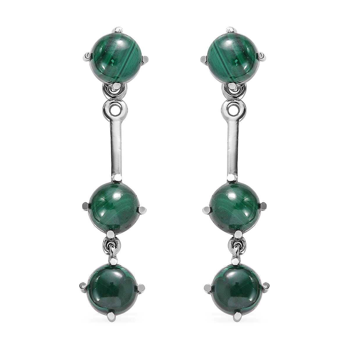 African Malachite Multi Function Earrings in Stainless Steel 7.40 ctw