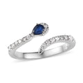 Kanchanaburi Blue Sapphire, Moissanite Snake Open Band Ring in Platinum Over Sterling Silver (Size 6.0) 0.40 ctw - Sticky add to cart bar
