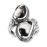 Artisan Crafted White Buffalo Bypass Ring in Sterling Silver 5.25 ctw