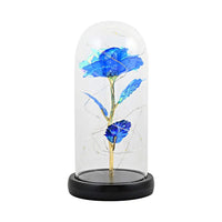 Blue Rose in Glass Dome with LED Lights (4"x8")