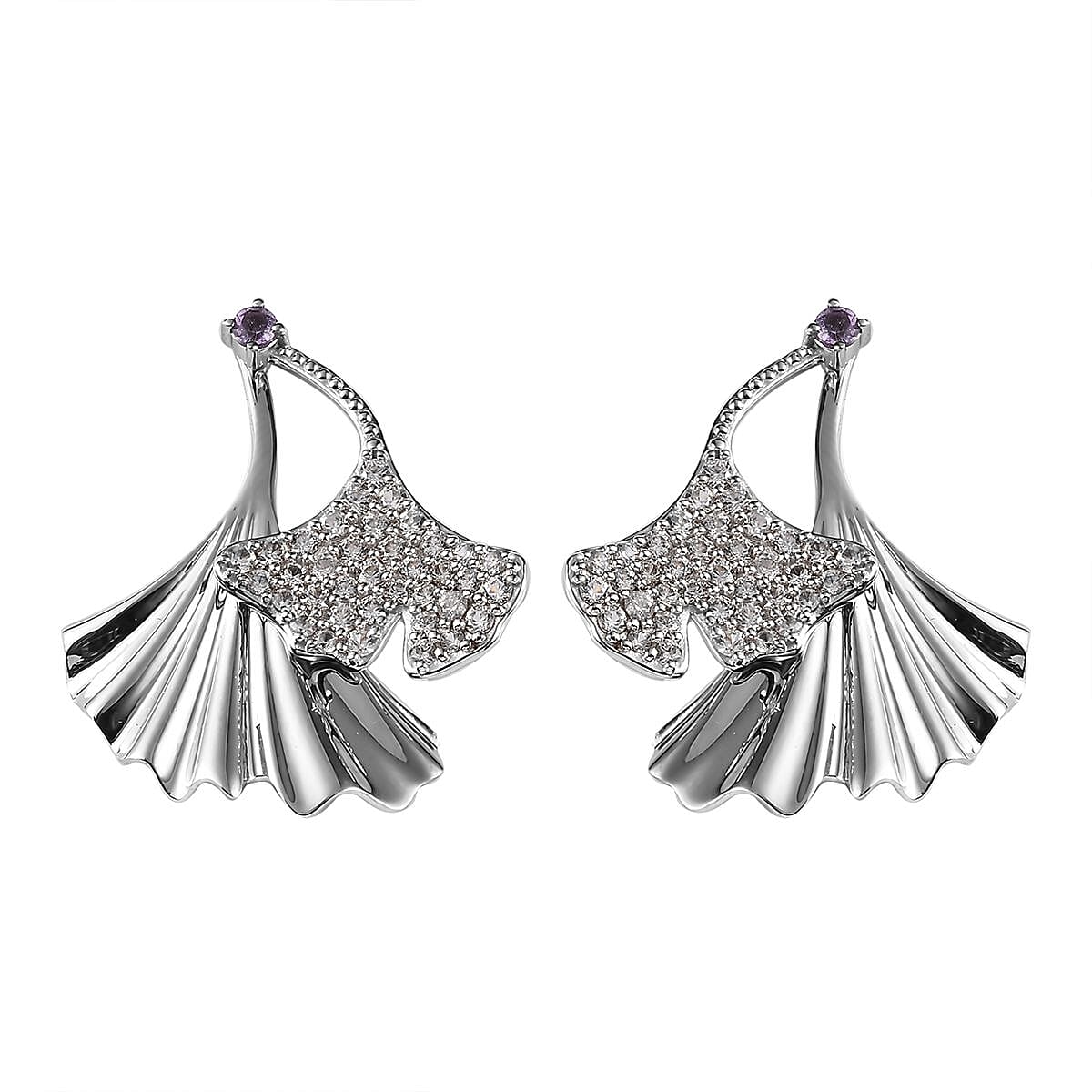 Doorbuster Rose De France Amethyst and White Zircon Floral Earrings in Platinum Over Sterling Silver 3.20 ctw