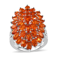 Mexican Fire Opal Floral Spray Ring in Platinum Over Sterling Silver (Size 10.0) 5.75 ctw
