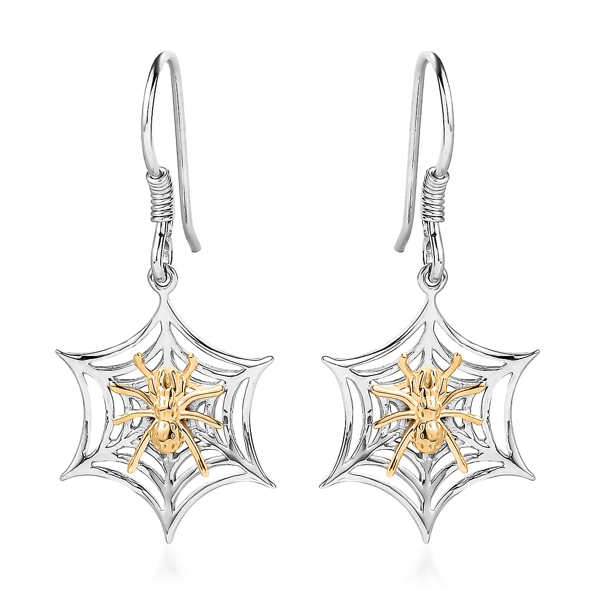 14K YG and Platinum Over Sterling Silver Spider Web Earrings (3.40 g)