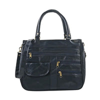 Blue Patch Leather Tote Bag Body with Faux Leather Trim
