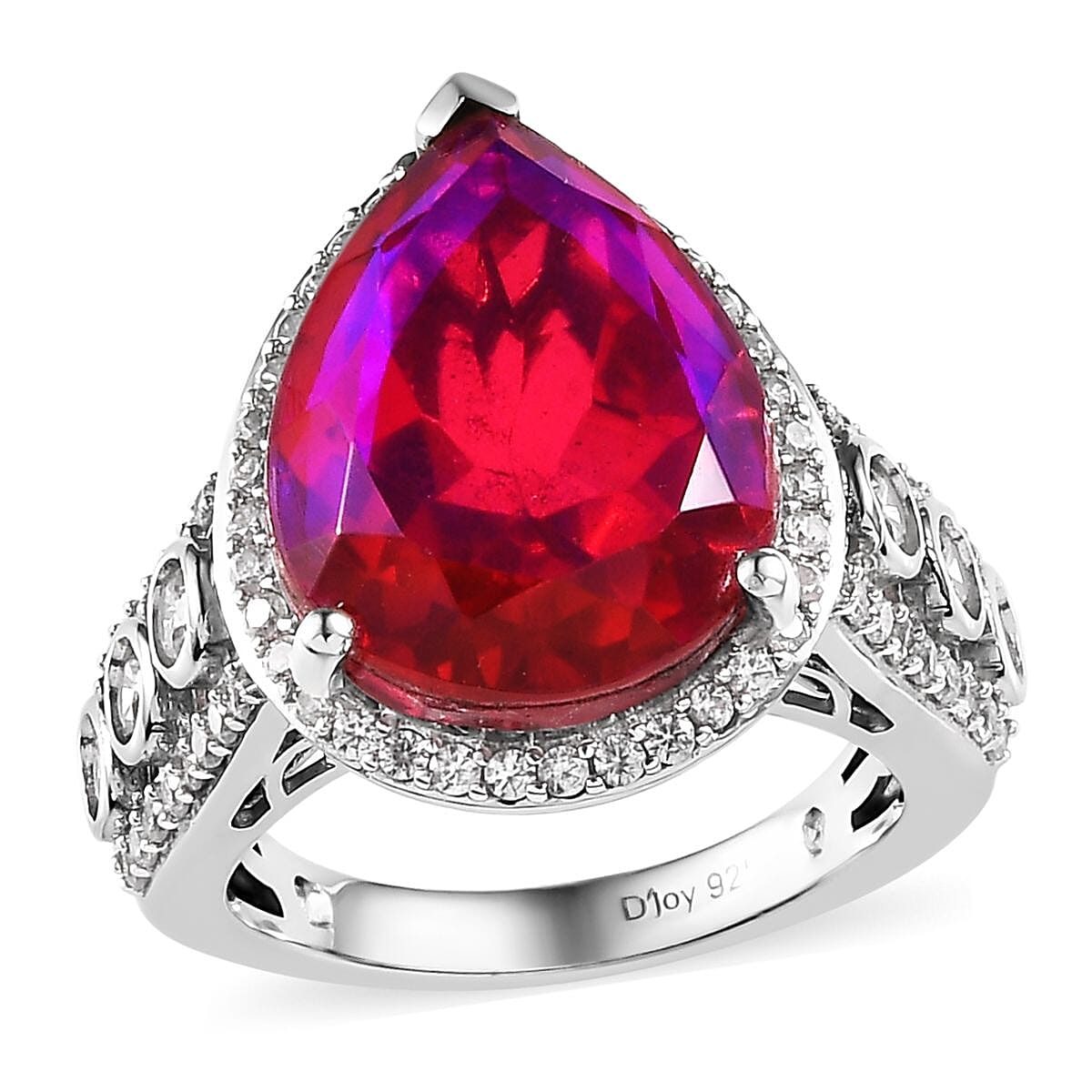 Volcanic Quartz (Triplet) and White Zircon Ring in Platinum Over Sterling Silver (Size 10.0) 11.60 ctw