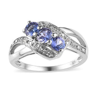 Tanzanite and White Zircon Ring in Platinum Over Sterling Silver 0.60 ctw
