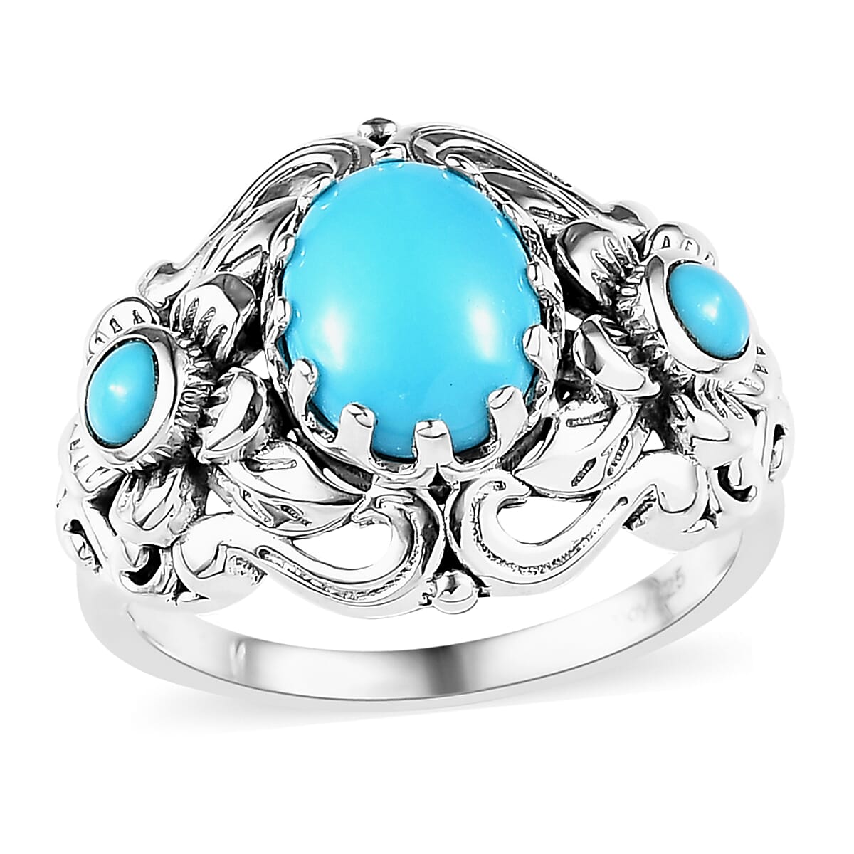 Artisan Crafted Premium Sleeping Beauty Turquoise Floral Ring in Sterling Silver (Size 10.0) (Del. in 3-5 Days) 1.75 ctw