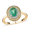 Doorbuster Luxoro 10K Yellow Gold AAA Kagem Zambian Emerald, I2-I3 Natural Yellow and White Diamond Double Halo Ring 1.50 ctw - Sticky add to cart bar