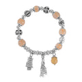 Golden Rutilated Quartz Beaded Stretch Bracelet with Silvertone Charm 47.10 ctw - Sticky add to cart bar