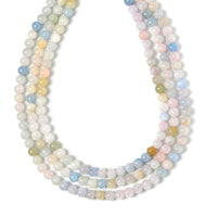 Pink Morganite, Aquamarine, Heliodor Beaded 3 Row Necklace 18-20 Inches in Rhodium Over Sterling Silver 252.20 ctw