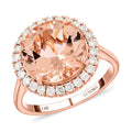 Certified & Appraised Luxoro 14K Rose Gold AAA Marropino Morganite and I2 Diamond Halo Ring 4.65 ctw - Sticky add to cart bar