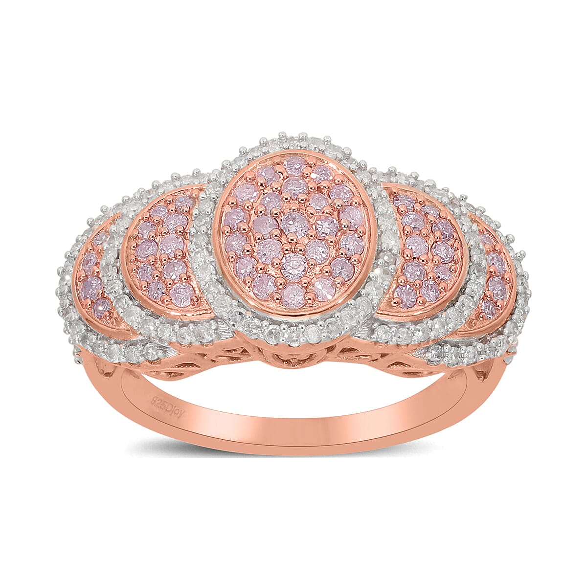 Natural Pink and White Diamond Signature Ring in Vermeil Rose Gold Over Sterling Silver