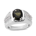 Premium Bohemian Moldavite and Moissanite Men's Ring in Platinum Over Sterling Silver 3.35 ctw - Sticky add to cart bar