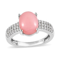 Peruvian Pink Opal, Moissanite Ring in Platinum Over Sterling Silver (Size 6.0) 2.75 ctw