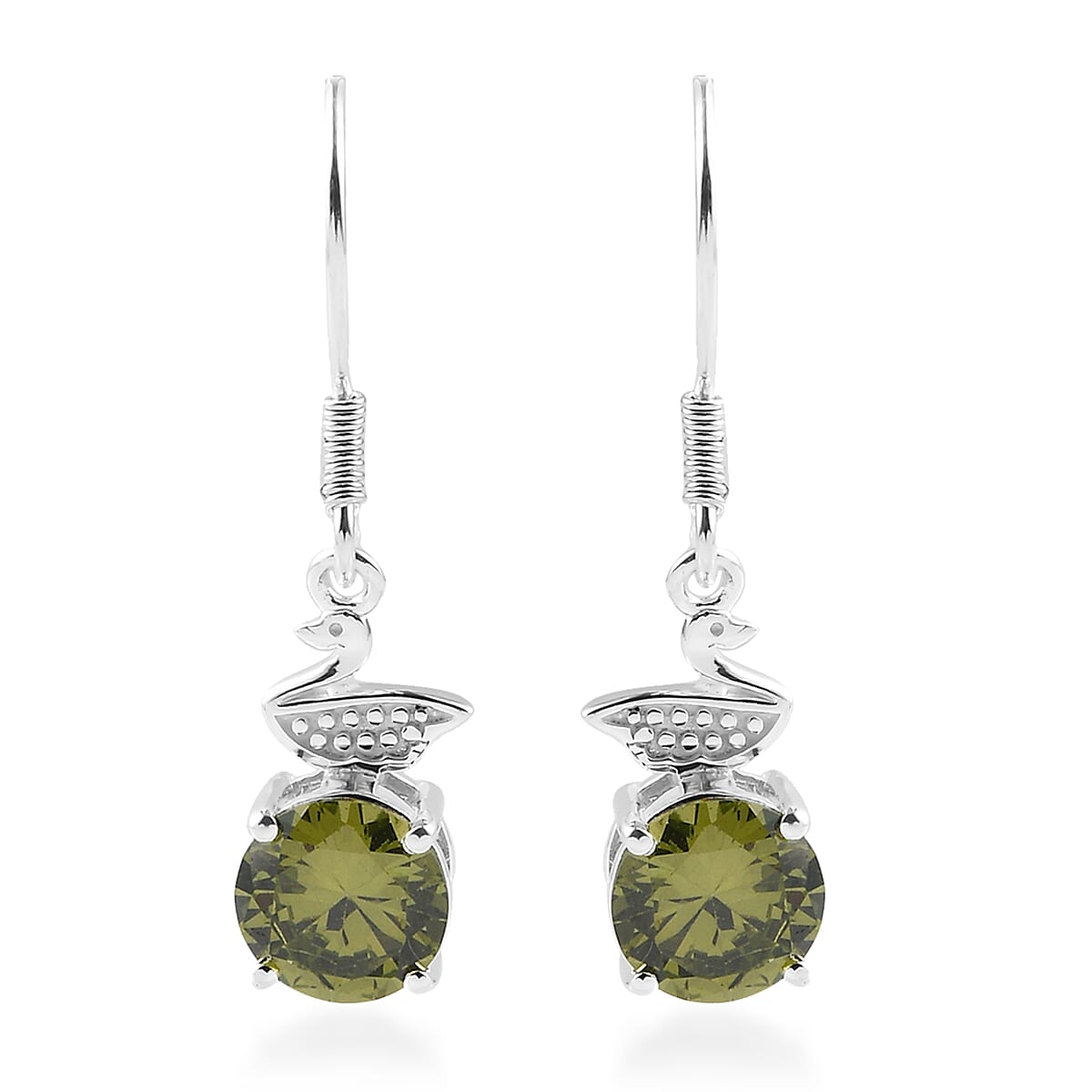 Simulated Peridot Diamond Earrings in Sterling Silver
