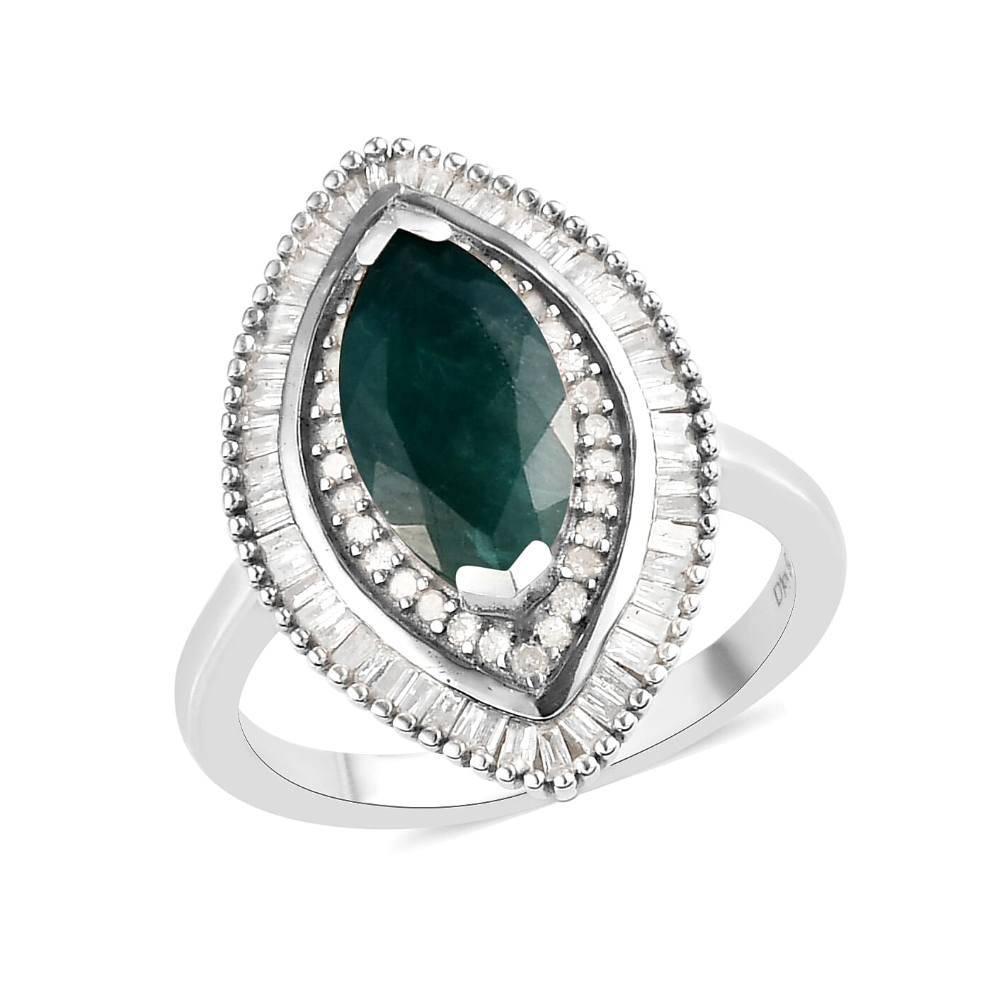 AAA Grandidierite and Diamond Double Halo Ring in Platinum Over Sterling Silver 2.40 ctw