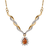 Premium Nigerian Spessartite Garnet and Moissanite 0.85 ctw Sunburst Necklace 18 Inches in Vermeil Yellow Gold Over Sterling Silver