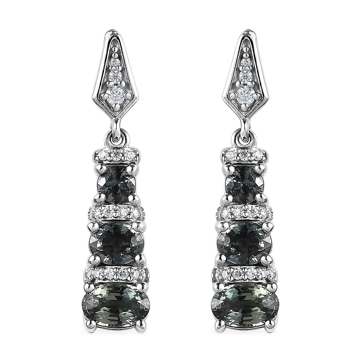 Natural Parti Sapphire and Moissanite Dangle Earrings in Platinum Over Sterling Silver 2.75 ctw