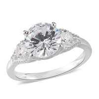 Simulated Diamond 3 Stone Ring in Sterling Silver (Size 10.0) 1.90 ctw