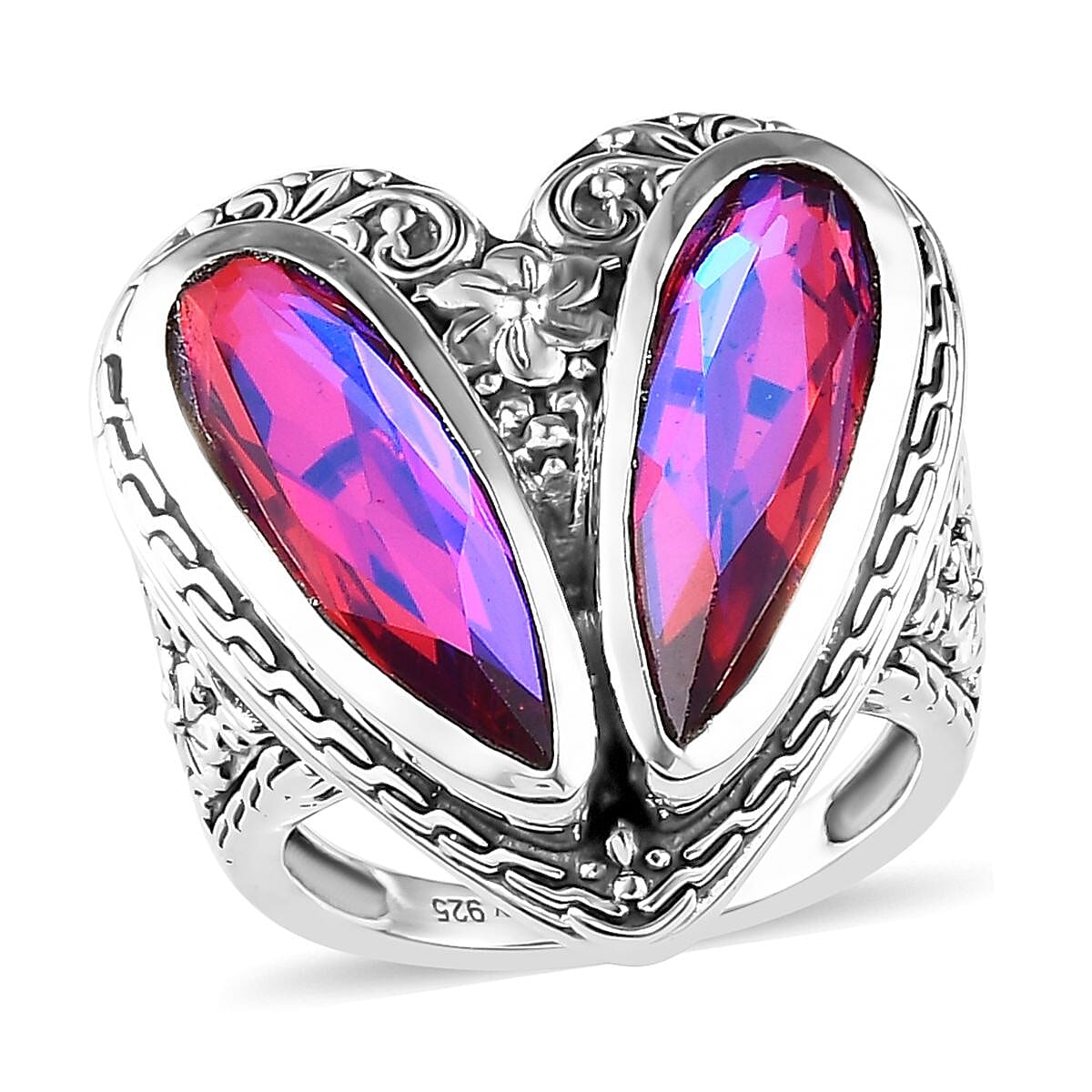 Volcanic Quartz (Triplet) Heart Ring in Sterling Silver (Size 10.0) 8.75 ctw