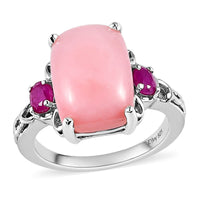 Premium Peruvian Pink Opal, African Ruby (FF) Ring in Platinum Over Sterling Silver (Size 10.0) 6.50 ctw