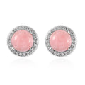 Peruvian Pink Opal and White Zircon Halo Stud Earrings in Platinum Over Sterling Silver 4.10 ctw - Sticky add to cart bar