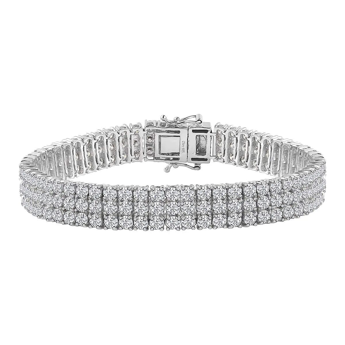 Doorbuster Moissanite 3 Row Bracelet in Platinum Over Sterling Silver (6.50 In) 16.40 ctw (Del. in 5-7 Days)
