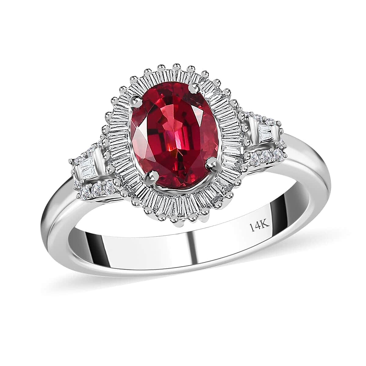 Doorbuster Luxoro 14K White Gold AAA Ouro Fino Rubellite and G-H I2 Diamond Halo Ring (Size 6.0) 4.50 Grams 1.60 ctw