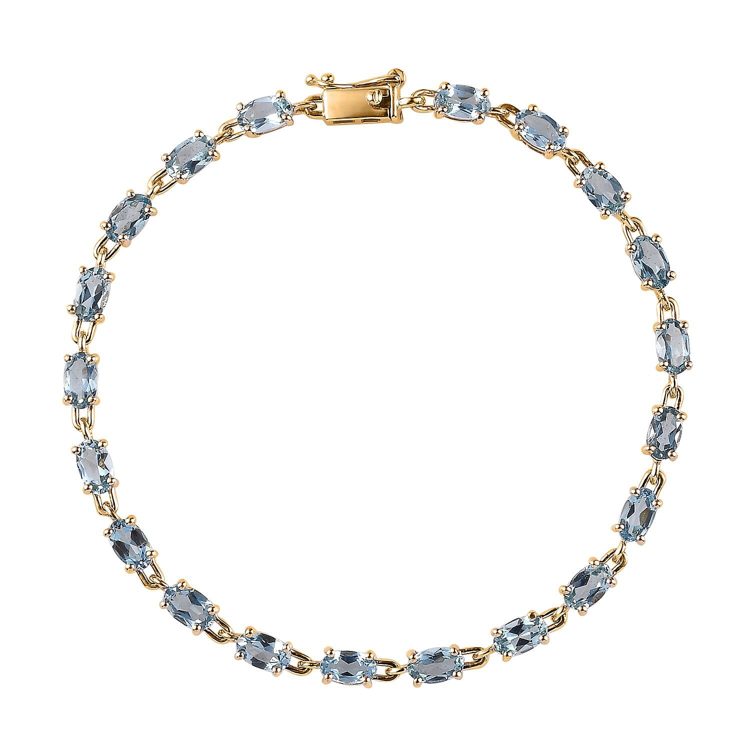 Doorbuster Luxoro 14K Yellow Gold AAA Santa Maria Aquamarine Link Bracelet (8.00 In) 5.40 ctw (Del. in 7-10 Days)