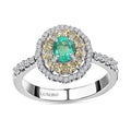 Doorbuster Luxoro 14K White Gold AAA Boyaca Colombian Emerald, I2 Natural Yellow and White Diamond Double Halo Ring (Size 10.0) 1.15 ctw - Sticky add to cart bar