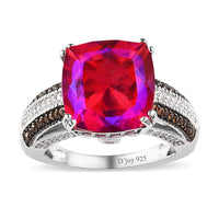 Volcanic Quartz (Triplet) and Multi Gemstone Ring in Platinum Over Sterling Silver (Size 10.0) 4.15 ctw