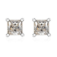 Moissanite (Sqr 5mm) Solitaire Stud Earrings in Platinum Over Sterling Silver 1.40 ctw